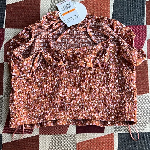 Light Brown Cropped Sleeveless Top with Ruffles - Picture 2 of 3